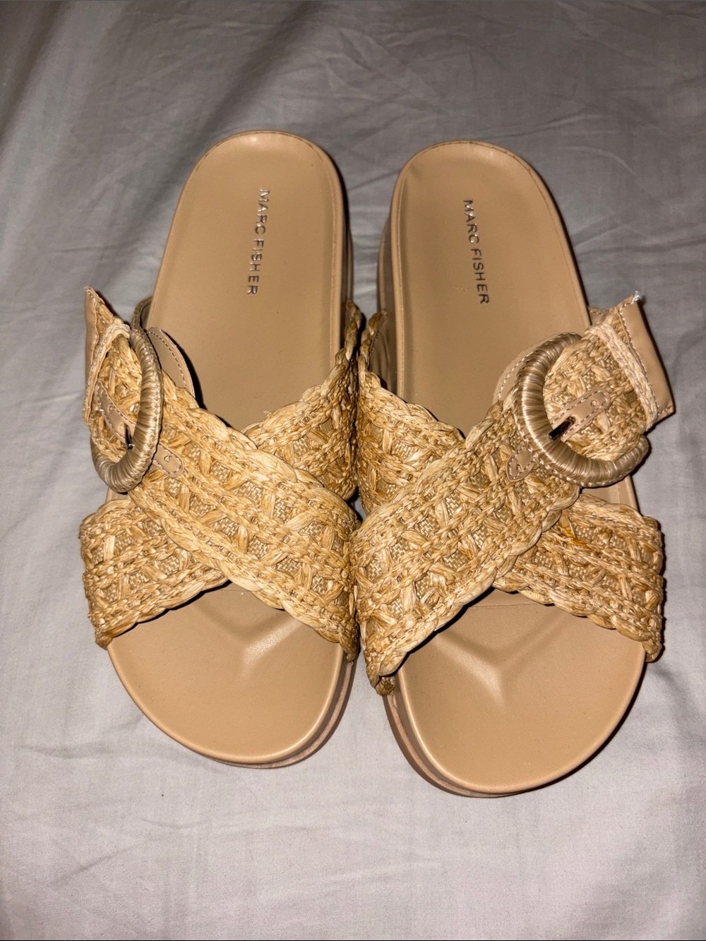 Marc Fisher Braided Natural Slide Sandals - Tan